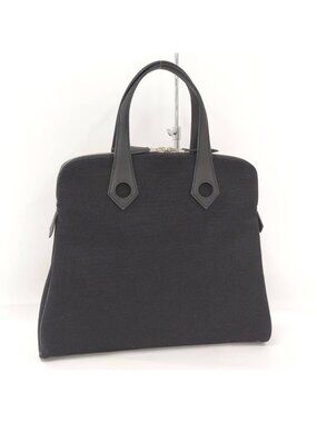 Hermes Sac Eve MM Handbag Toile H Leather Black